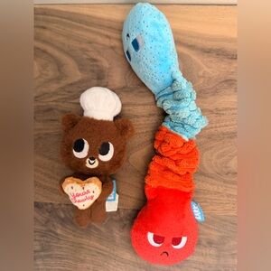 BarkBox Small Dog Plush Squeaky Toys Set Bear + Crinkle Worm
